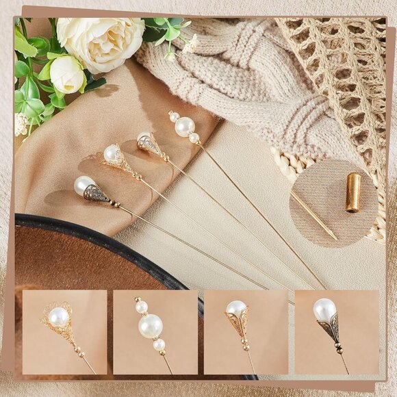 Women Men Pearl Hat Pins Set Elegant Vintage Brooches for Formal Wear main image 6